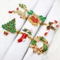 Set of 6 Christmas Napkin Rings Metal Rhinestone Reindeer Tree Wreath Table Decor - 11/6PCS