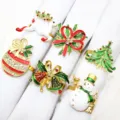 Set of 6 Christmas Napkin Rings Gold Metal Rhinestone Elk Tree Snowman Table Decor - 12/6PCS