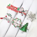 Christmas napkin rings set 6pcs rhinestone alloy holiday table decor festive dinner party settings - 14/6PCS