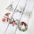 6PCS Christmas Napkin Rings Set Reindeer Snowman Tree Table Decor Holiday Party Supplies - 15/6PCS