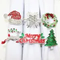 Christmas rhinestone napkin rings set 6pcs metal holiday table decor tree deer snow - 17/6PCS
