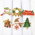 Christmas rhinestone napkin rings set of 6, festive metal deer tree wreath table decor. - 18/6PCS