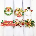6pcs Christmas Metal Napkin Rings Set Reindeer Snowman Wreath Holiday Table Decor - 19/6PCS