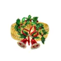 Christmas curtain tieback gold metal spring buckle with holly wreath red bell decor detail - Red