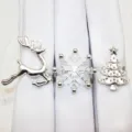 Silver Christmas napkin rings set, reindeer snowflake tree napkin holders for table decor. - Silver Set Four