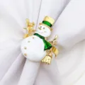 Christmas snowman metal napkin ring with green enamel, beautiful holiday table decor detail. - 33
