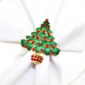Christmas tree napkin ring detail shot, green enamel and red crystal alloy table decor accessory. - 45