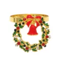 Detail shot of Christmas wreath napkin ring with bell and rhinestones for holiday table decor. - Christmas Wreath / Gold