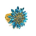 Fermatenda con fiore in cristallo blu fibbia per tenda a molla in metallo dorato chic - Oro + Strass Blu