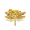 Detailed view of the luxury golden dragonfly curtain buckle with flexible metal spring band. - Gold