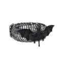 Detail shot of the black bat metal spring curtain tieback, gothic home decor accessory. - Black