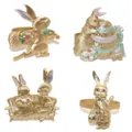 4pz Pasqua Oro Coniglio Portatovaglioli Metallo Coniglietto Fermatovaglioli Tavola - 4 Pezzi/Confezione