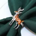 Silver metal fawn napkin ring with brown spots, elegant table decor for Christmas hotel dinner. - Sika Deer Style