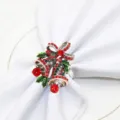 Christmas rhinestone bell napkin ring holiday table decor silver metal napkin holder decor - Double Bells Style