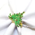 Christmas tree metal napkin ring with green enamel and rhinestones holiday table decor - 12