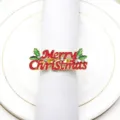 Christmas napkin ring, red and green alloy rhinestone holiday table decor for dining table. - 14