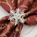 Christmas silver snowflake napkin ring with rhinestones, elegant table decor buckle. - 15