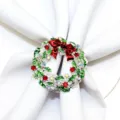 Christmas Wreath Napkin Ring Alloy Red Bow Crystal Table Decor for Holiday Party - 20