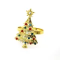 Gold Christmas tree napkin ring with colorful rhinestones for holiday table decor settings. - 22