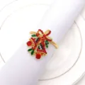 Christmas bell napkin ring red green rhinestone alloy napkin holder for holiday table decor. - 23