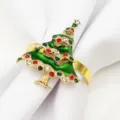 Christmas tree napkin ring, green enamel rhinestone napkin buckle for table decor. - 31