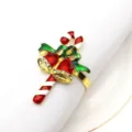 Christmas candy cane napkin ring with red bells and rhinestones for holiday table decor - 38