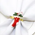 Christmas stocking napkin ring alloy metal holiday table decor gold finish red white design - 39