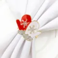 Christmas napkin ring with red white mitten design rhinestone snowflake table decor - 41