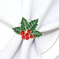 Christmas holly napkin ring metal green red berry table decor holiday dining accessory - 47