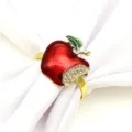 Red apple napkin ring with sparkling rhinestones and gold alloy for elegant table decor settings. - 54