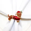 Christmas Dachshund Napkin Ring Holiday Alloy Napkin Holder Table Decor for Dinner Party - 56