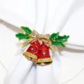 Christmas double bell napkin ring alloy rhinestone red green holiday table decoration variant - 62