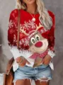 Detalle del top de manga larga con estampado de reno navideño, tejido suave y diseño festivo. - XS / Tops / Rojo (1)