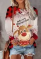 Mujer Navidad Manga Larga Camiseta Cuadros Reno Copo Nieve Estampado Cuello Redondo - XS / Tops / Cuadros Rojo Negro (4)