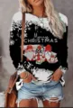 Mujer Navidad Gnomo Estampado Manga Larga T-Shirt Negro Blanco Degradado Cuello Redondo - XS / Tops / Degradado Negro Blanco (5)