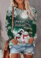 Mujeres Navidad Estampado Manga Larga Cuello Redondo Camiseta Gruesa Top Casual Festivo - XS / Tops / Verde(6)