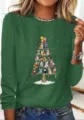 Camiseta verde de manga larga con un bonito estampado gráfico de gato de árbol de navidad. - XS / Tops / Verde(9)