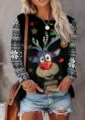 Camiseta de manga larga con cuello redondo y gráfico de reno de navidad para mujer top. - 6XL / Tops / Negro (11)