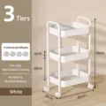 3-tier rolling utility cart storage organizer trolley with wheels for home kitchen. - Triple Tier (Carbon Steel) / White