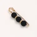Gold tone safety pin brooch featuring three matte black beads and crystal rhinestone spacers for clothes. - Eraser / 5.8cm / Black