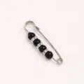 Silver safety pin brooch with black beads and rhinestones for clothing waist adjustment. - Silver Earring Post Black Pearl / 5.50cm
