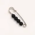 Silver tone safety pin brooch with four black round beads for waist adjustment clothing fix - Silver Earring Post Black Pearl / 3.8CM