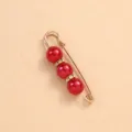 Gold-tone safety pin brooch with red faux pearls and rhinestones for waist cinching. - Pearl / 5.8cm / Red