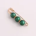 Gold safety pin waist tightener with green matte beads and sparkling rhinestones for dress. - Eraser / 5.8cm / Green