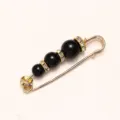 Pearl rhinestone waist tightening brooch pin for clothes pants adjustable decoration. - Gold Rhinestone Ring Graduated Black Pearls / 5.8cm