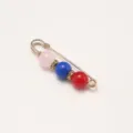 Gold tone waist tightening safety pin brooch with colorful beads for clothing adjustment - Three Beads (Pink Blue Red) / 5.8cm