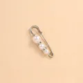 Pearl brooch waist tightening safety pin rhinestone anti-glare clothing decorative pin. - Silver Pin Graduated Pearls Two Rhinestone Rings / 4.50cm