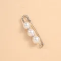 Silver faux pearl safety pin waist tightener and decorative brooch for clothes skirt adjustment - Silver Pin Three Pearls 12MM Two Rhinestone Rings / 5.8cm