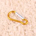 Gold aluminum gourd carabiner detail, lightweight metal snap hook for outdoor use and keys. - Gold