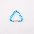 Detailaufnahme des Dreiecks-Karabiners aus Aluminium für Rucksack und Schlüsselanhänger. - Hellblauer Dreieck Karabiner